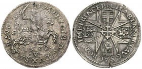 Italy - Savoy
Emanuele Filiberto 1553-1580
Tallero, Vercelli, 1580, AG 27.95 g.
Avers : EM PHILIB D G DVX SA BAVDIE 1580V 
Revers : CHABLASI ET AV...