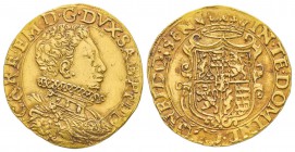 Italy - Savoy
Carlo Emanuele I 1580-1630
Doppia, II Tipo, Nizza, 1580? NN, AU 6.59 g.
Ref : MIR 579a (R3), Sim 12/1, Fr. 1049
Ex Vente Nomisma 38,...