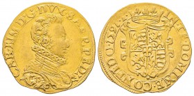 Italy - Savoy
Carlo Emanuele I 1580-1630
Doppia, IV Tipo, Torino, 1591 T, AU 6.55 g.
Ref : MIR 581c (R5), Biaggi 492h, Fr. 1049
Ex Vente UBS 69, 1...