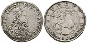 Italy - Savoy
Carlo Emanuele I 1580-1630
Ducatone, II Tipo, Torino, 1588 T M, AG 31.67 g.
Avers : CAR EM D G DVX SAB P PED in circolo lineare busto...