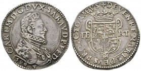 Italy - Savoy
Carlo Emanuele I 1580-1630
Ducatone, IV Tipo, Torino, 1590 T, AG 31.85 g.
Avers : CAR EM D G DVX SABAVD P PED
Revers : DEVENTRE MATR...