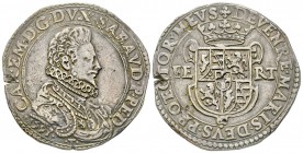 Italy - Savoy
Carlo Emanuele I 1580-1630
Ducatone, IV Tipo, Torino, 1591 T, AG 31.97 g.
Ref : MIR 602c (R5), Biaggi 512l Conservation : TTB-SUP
