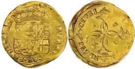 Italy - Savoy
Carlo Emanuele II - Reggenza della madre Maria di Borbone 1638-1648
Scudo d’oro, Chambéry, ND, AU 3.28 g.
Avers : CHR FRAN CAR EM DVC...