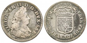 Italy - Savoy
Vittorio Amedeo II - Duca 1680-1713 
2 Lire, I tipo, Torino, 1691, AG 11.88 g.
Ref : MIR 859a (R3), Biaggi 730a Conservation : TB+