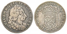 Italy - Savoy
Vittorio Amedeo II Re di Sicilia 1713-1718
Mezza Lira, Torino, 1718, AG 2.86 g.
Ref : MIR 887b (R3), Biaggi 758b
Ex Vente Bolaffi, 1...