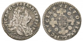 Italy - Savoy
Vittorio Amedeo II Monetazione per la Sardegna 1724-1727
Mezzo Reale Sardo, Torino, 1727, AG 1.07 g.
Ref : MIR 911 (R2), Biaggi 779 C...