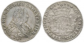 Italy - Savoy
Carlo Emanuele III Primo Periodo 1730-1755 
Quarto di Scudo Vecchio, Torino, 1733, AG 7.44 g.
Ref : MIR 927 (R6), Biaggi 793 Conserva...