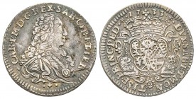 Italy - Savoy
Carlo Emanuele III Primo Periodo 1730-1755 
Ottavo di Scudo Vecchio, Torino, 1733, AG 3.66 g.
Ref : MIR 928 (R5), Biaggi 794
Ex Vent...