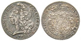 Italy - Savoy
Carlo Emanuele III Primo Periodo 1730-1755 
Mezza Lira, I tipo, Torino, 1742, AG 2.80 g.
Ref : MIR 933 (R2), Biaggi 798 Conservation ...