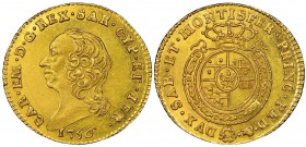 Italy - Savoy
Carlo Emanuele III Secondo Periodo 1755-1773
Mezza Doppia Nuova, Torino, 1756, AU 4.82 g.
Ref : MIR 944b (R2), Biaggi 809b, Fr. 1106...