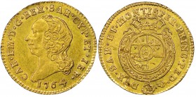 Italy - Savoy
Carlo Emanuele III Secondo Periodo 1755-1773
Mezza Doppia Nuova, Torino, 1764, AU 4.82 g.
Ref : MIR 944j (R2), Biaggi 809g, Fr. 1106 ...