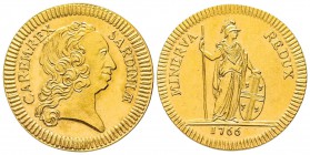 Italy - Savoy
Carlo Emanuele III Secondo Periodo, Monetazione per la Sardegna 1755-1773
Gettone in oro, Torino, 1766, AU 10.15 g.
Avers : CAR EM RE...