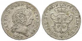 Italy - Savoy
Carlo Emanuele III Secondo Periodo, Monetazione per la Sardegna 1755-1773
Reale Nuovo, Torino, 1768, Mi 3.06 g. 
Ref : MIR 962a (R), ...