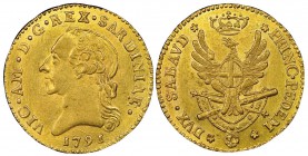 Italy - Savoy
Vittorio Amedeo III 1773-1796
Doppia Nuova, Torino, 1791, AU 9.10 g. 
Ref : MIR 982f (R), Biaggi 843f, Fr. 1120 Conservation : NGC MS...