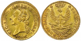 Italy - Savoy
Vittorio Amedeo III 1773-1796
Mezza Doppia Nuova, Torino, 1786, AU 4.57 g. 
Ref : MIR 984a (R), Biaggi 845a, Fr. 1121 Conservation : ...