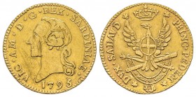 Italy - Savoy
Vittorio Amedeo III 1773-1796
Mezza Doppia Nuova, Torino, 1795, AU 4.51 g. 
Ref : MIR 984j (R10), Biaggi 845I, Fr. 1121 Conservation ...