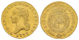 Italy - Savoy
Vittorio Amedeo III 1773-1796
Quarto di Doppia Vecchia, Torino, 1773, AU 2.39 g. 
Ref : MIR 985a (R8), Biaggi 846a, Fr. 1117 Conserva...