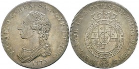 Italy - Savoy
Vittorio Amedeo III 1773-1796
Scudo da 6 Lire, Torino, 1773, AG 35.12 g. 
Ref : MIR 987a (R5), Biaggi 848a
Ex Vente Nomisma 41, lot ...