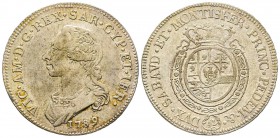 Italy - Savoy
Vittorio Amedeo III 1773-1796
Mezzo Scudo da 3 Lire, Torino, 1789, AG 17.5 g. 
Ref : MIR 988p (R6), Biaggi 849q
Ex Vente Negrini 27,...
