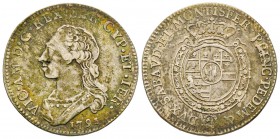 Italy - Savoy
Vittorio Amedeo III 1773-1796
Quarto di Scudo, Torino, 1791, AG 8.61 g. 
Ref : MIR 989o (R6), Biaggi 850o 
Ex Vente Nomisma 38, lot ...