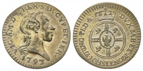 Italy - Savoy
Vittorio Amedeo III, Monetazione per la Sardegna 1773-1796
Mezzo Reale, Torino, 1793, Mi 2.74 g. 
Ref : MIR 1007g (R2), Biaggi 868d
...