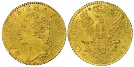 Italy - Savoy
Carlo Emanuele IV 1796-1802
Mezza Doppia, Torino, 1797, AU 4.58 g. 
Ref : MIR 1011a (R2), Fr.1127 Conservation : NGC MS63+ Très Rare