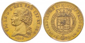 Italy - Savoy
Vittorio Emanuele I 1802-1821
20 lire, Torino, 1819 L, AU 6.45 g.
Ref : MIR 1028d (R), Pag. 7, Fr. 1129 Conservation : PCGS AU58