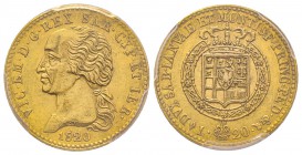 Italy - Savoy
Vittorio Emanuele I 1802-1821
20 lire, Torino, 1820, AU 6.45 g.
Ref : MIR 1028e (R), Pag. 8, Fr. 1129 Conservation : PCGS AU58