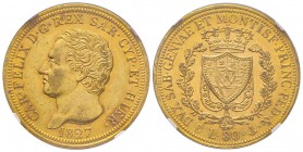 Italy - Savoy
Carlo Felice 1821-1831
80 lire, Genova, 1827 (L), AU 25.8 g. 
Ref : MIR.1032g, Pag.29, Fr.1133 
Conservation : NGC AU58