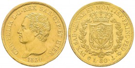 Italy - Savoy
Carlo Felice 1821-1831
80 lire, Genova, 1830 (P), AU 25.8 g.
Ref : MIR 1032n, Pag. 36, Fr. 1133 Conservation : FDC