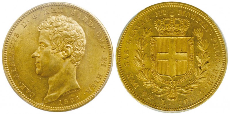 Italy - Savoy
Carlo Alberto 1831-1849
100 lire, Torino, 1835 (P), AU 32.25 g....
