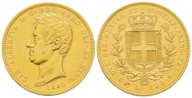 Italy - Savoy
Carlo Alberto 1831-1849
100 lire, Torino, 1840 (P), AU 32.23g.
Ref : MIR 1043l (R), Pag. 150, Fr. 1138 Conservation : TTB/SUP. Très R...