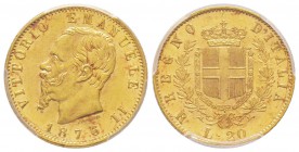 Italy - Savoy
Vittorio Emanuele II 1861-1878 - Re d’Italia
20 Lire, Roma, 1876 R, AU 6.45 g.
Ref : MIR 1078t (R), Pag. 473, Fr.12 Conservation : PC...