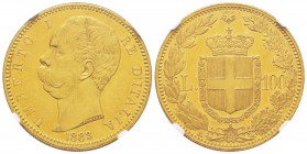 Italy - Savoy
Umberto I 1878-1900
100 lire, Roma, 1883 R, AU 32.25 g.
Ref : MIR 1096c (R),Pag. 569, Fr. 18 Conservation : NGC MS61 Quantité: 4219 e...