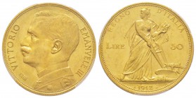 Italy - Savoy
Vittorio Emanuele III 1900-1943
50 lire, Roma, 1912 R, AU 16.13 g.
Ref : MIR 1121b, Pag. 653, Fr. 27 Conservation : PCGS MS63