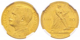 Italy - Savoy
Vittorio Emanuele III 1900-1943
20 lire, Roma, 1912 R, AU 6.45 g.
Ref : MIR 1126b, Pag. 667, Fr. 28 Conservation : NGC MS63