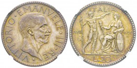 Italy - Savoy
Vittorio Emanuele III 1900-1943
20 lire, Roma, 1930 R, A VIII, AG 15 g.
Ref : MIR 1128e (R3), Pag. 675 Conservation : NGC MS63. Quant...