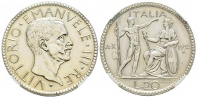 Italy - Savoy
Vittorio Emanuele III 1900-1943
20 lire, Roma, 1932 R, A X, AG 15 g.
Ref : MIR 1128g (R3), Pag. 677 Conservation : NGC MS61. Quantité...