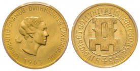 Luxembourg
Charlotte 1919-1964
Essai de 20 Francs, 1963, Millénaire de Luxembourg, AU 6.45 g.
Ref : X#M2b Conservation : PCGS MS66