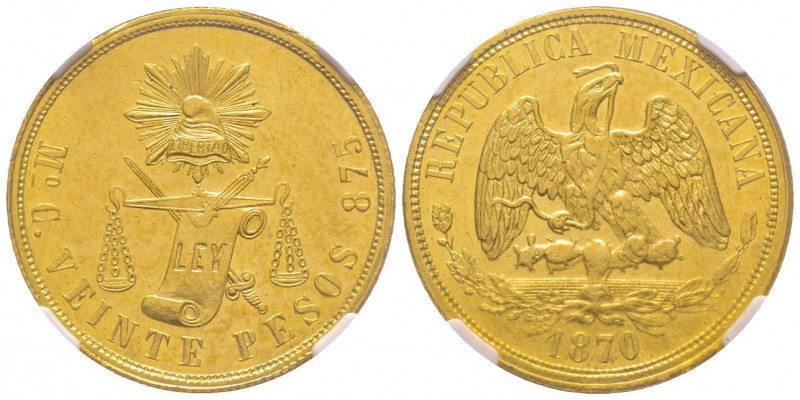Mexico
République, 20 Pesos, 1870 Mo C, AU 33.84 g. 875‰
Ref : Fr. 119, KM#414...