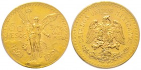 Mexico
République,
50 Pesos, 1921, AU 41.66 g. 900‰
Ref : Fr. 172, KM#481 Conservation : PCGS MS62