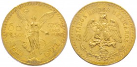 Mexico
République,
50 Pesos, 1922, AU 41.66 g. 900‰
Ref : Fr. 172, KM#481 Conservation : PCGS MS62