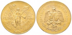 Mexico République, 50 Pesos, 1944, AU 41.66 g. 900‰
Ref : Fr. 173, KM#482 Conservation : PCGS MS66+