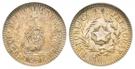 Paraguay
Epreuve de la 10 centavoso 18xx surfrappée sur un 10 centavos d’Argentine, AG 2.5 g.
Ref : KM#1 Conservation : NGC MS66