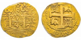 Peru, Felipe V 1700-1746
8 Escudos, Lima, 1742 L V, AU 26.88 g.
Ref : Cal. 60, KM#38.2 Conservation : PCGS AU53