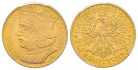 Poland, République
20 zlotych, Warsaw, 1925 w, Bolesław Chrobry, AU 6.45 g.
Ref : Fr. 115, KM#Y33 Conservation : PCGS MS65
