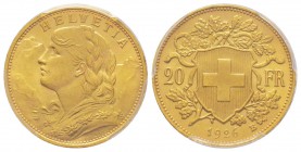 Switzerland
20 Francs, Bern, 1926 B, AU 6.45 g. Ref : Fr. 499, KM#35.1 Conservation : PCGS MS66. Rare