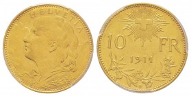 Switzerland
10 Francs, Bern, 1911 B, AU 3.22 g. Ref : Fr. 503, KM#36 Conservation : PCGS AU58