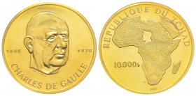 Chad
10.000 Francs, 1970, «De Gaulle», AU 36 g. 900‰ Ref : Fr. 2a, KM#15 Conservation : PCGS PR63 Quantité : 90 exemplaires. Rarissime