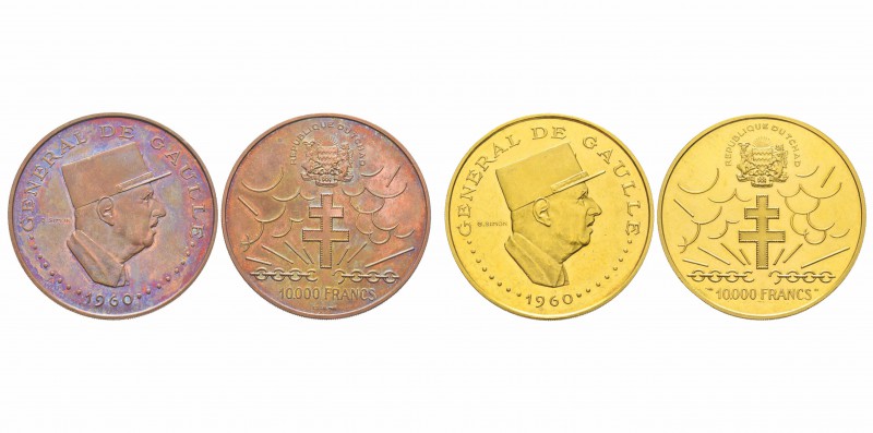 Chad
Série de deux monnaies Essai 10.000 Francs e en or et en cuivre croix de L...